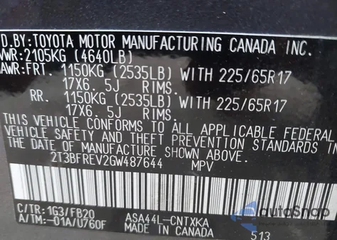 2016 Toyota Rav4 Le from USA, damaged, VIN 2T3BFREV2GW487644